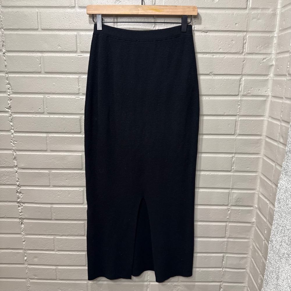 Jenni Kayne Ludlow Cashmere Blend Black Midi Pencil Skirt Ribbed Knit Slit Small - Picture 5 of 11